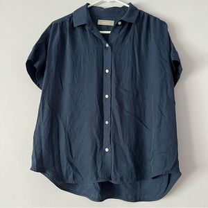 Everlane Navy Button-Up Short Sleeve Blouse